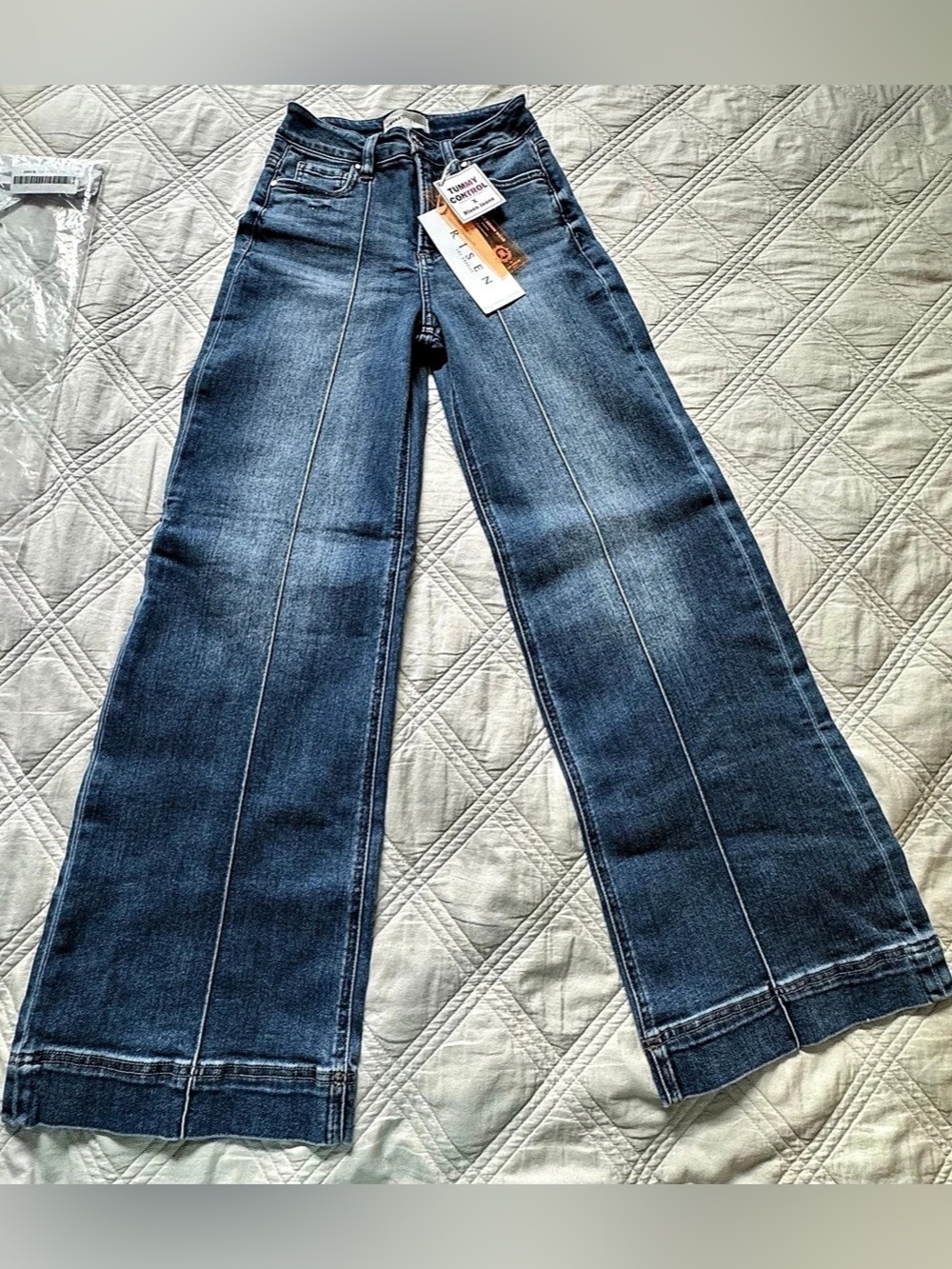 Risen High Rise Ankle Wide Front Pintuck Jeans with Tummy Control-NWT